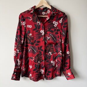 Zara Vibrant Red Floral Button-Up Shirt